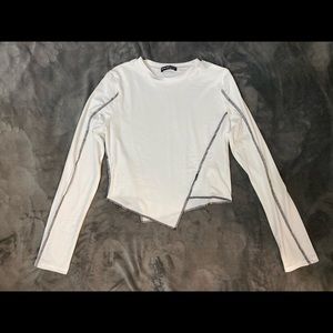 SHEIN long sleeve white asymmetrical top with black piping